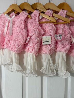 JustFab Pink Rosette Top with White Pleated Hem